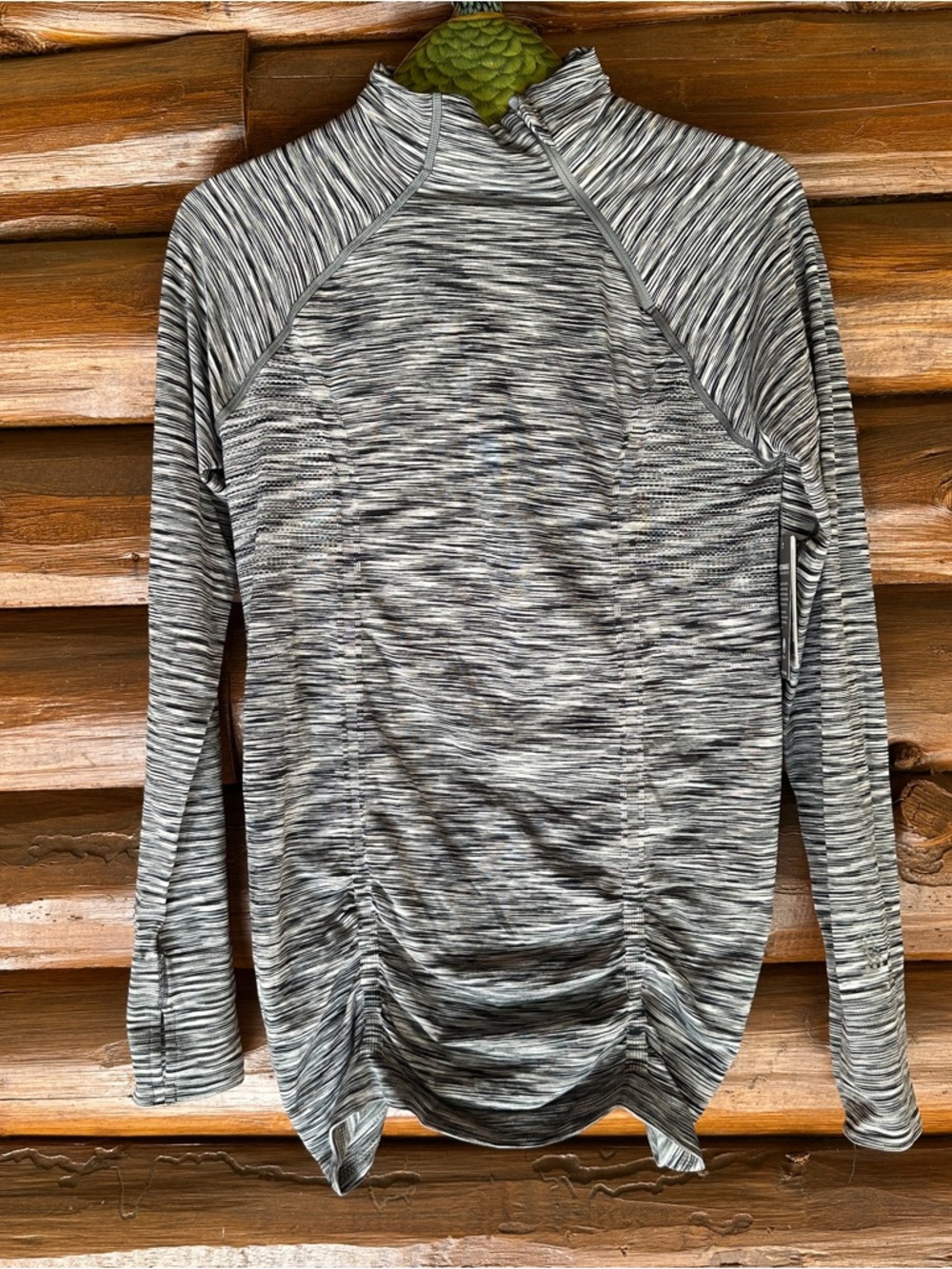 Athleta Heathered Gray Long Sleeve Ruched Back Performance Top
